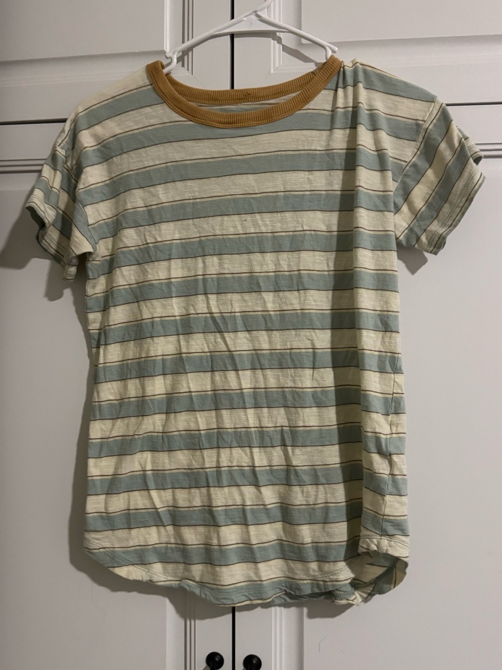 Madewell Sage Cream Striped Ringer Tee Mustard Trim Size XS